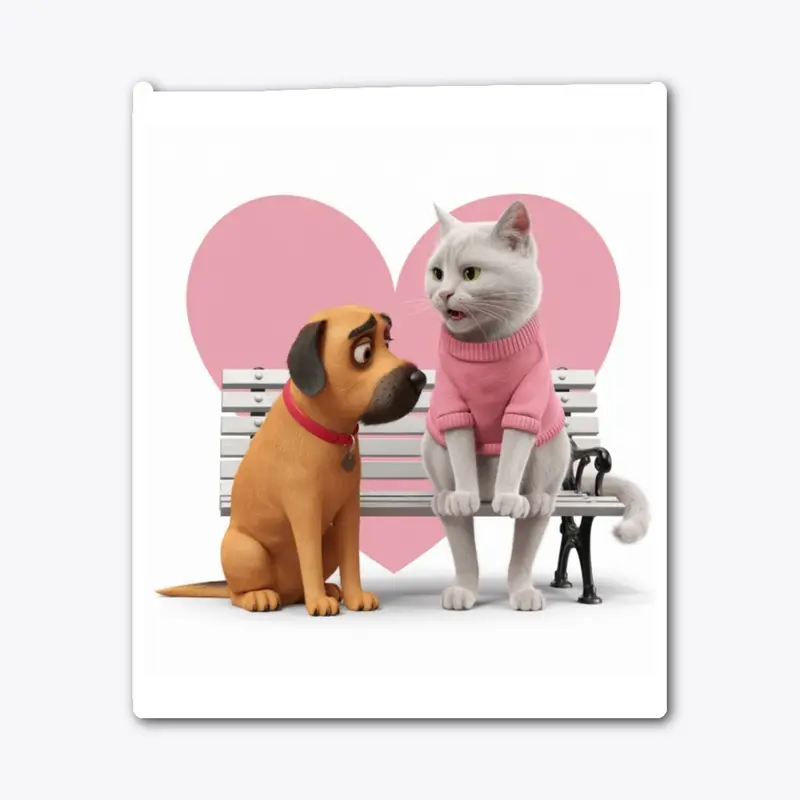 Sad Dog and Chatty Cat on a Bench